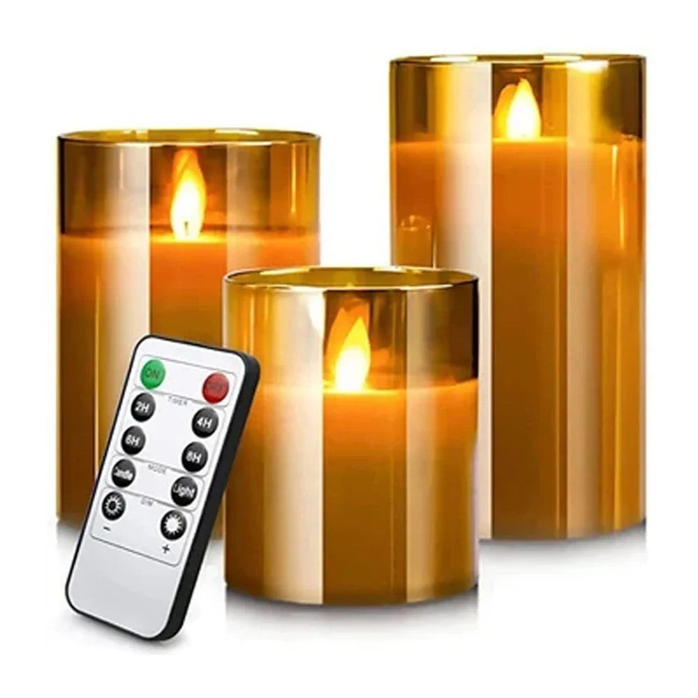 Lot de 3 bougies LED sans flamme allumées avec télécommande
