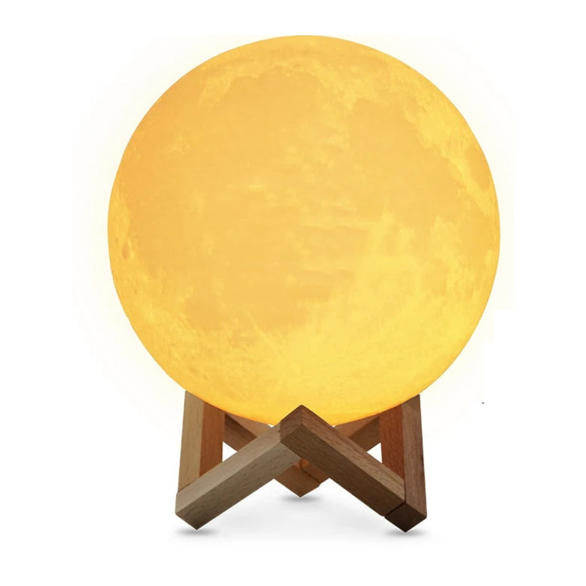 Lampe lune 3D posée sur son socle en bois