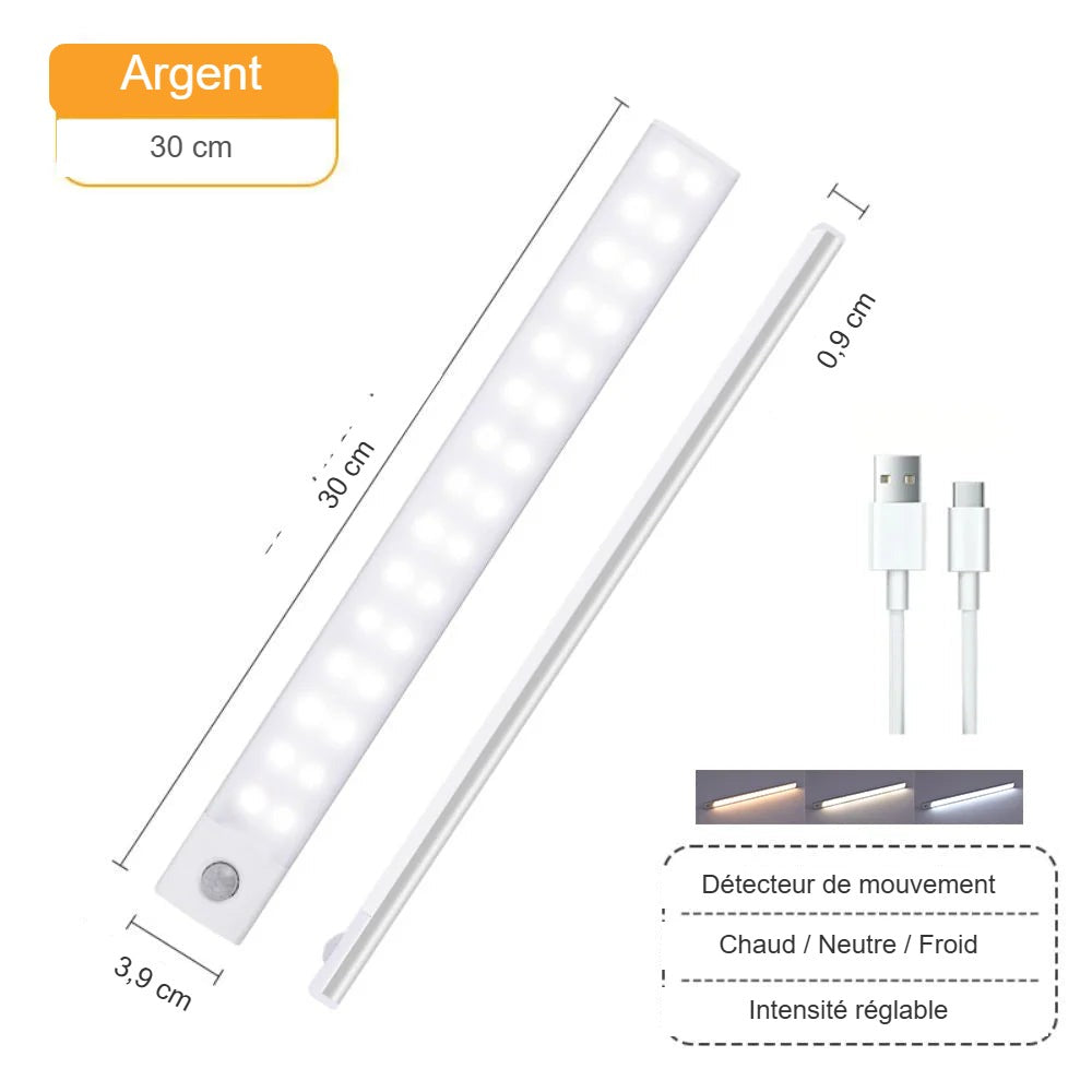 Réglette LED sans fil à détecteur de mouvement sous un meuble de cuisine