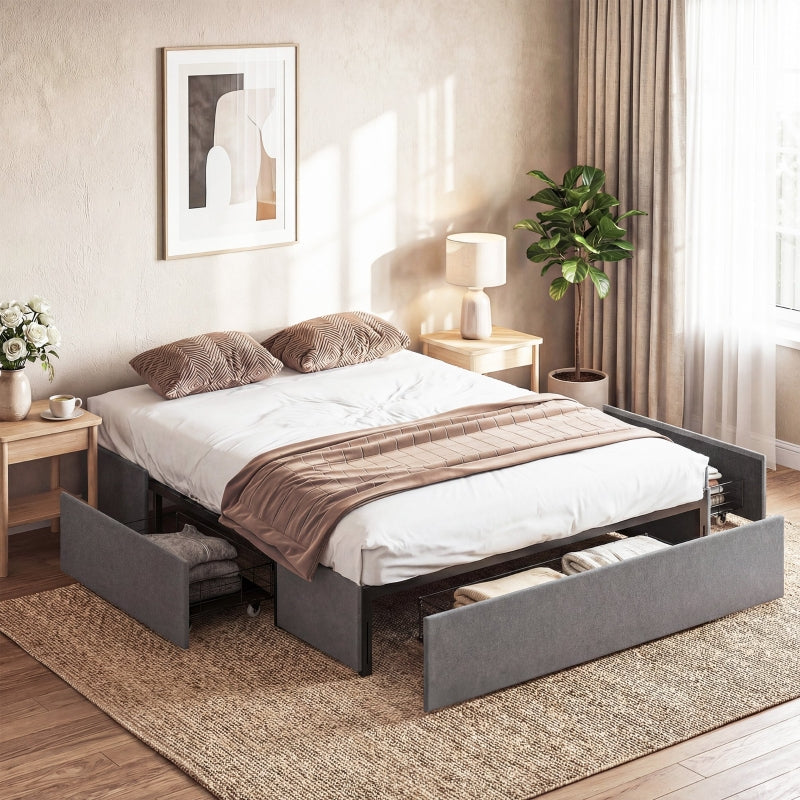 Lit à tiroirs gris installé dans une chambre