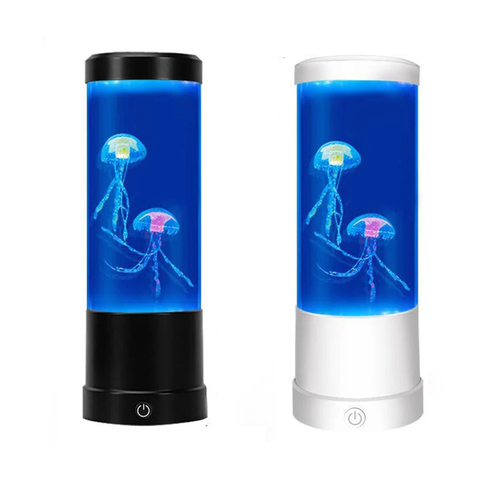 Lampe méduse LED noire et blanche, veilleuse aquarium
