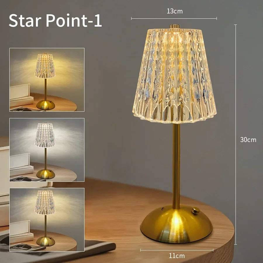 Lampe cristal diamant tactile sans fil, lampe de chevet – vue 7