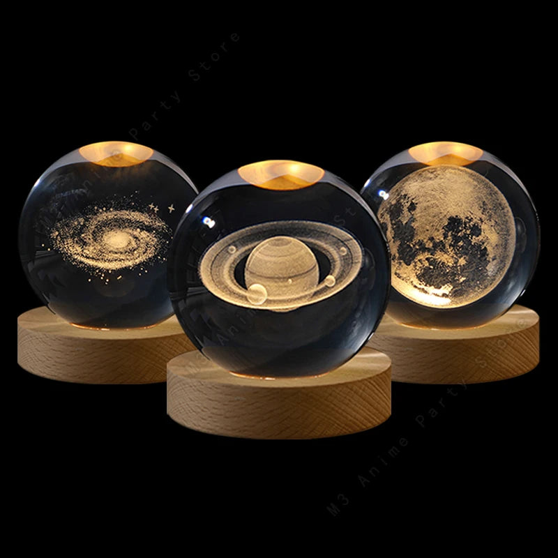 Lampe boule de cristal 3D, veilleuse galaxie