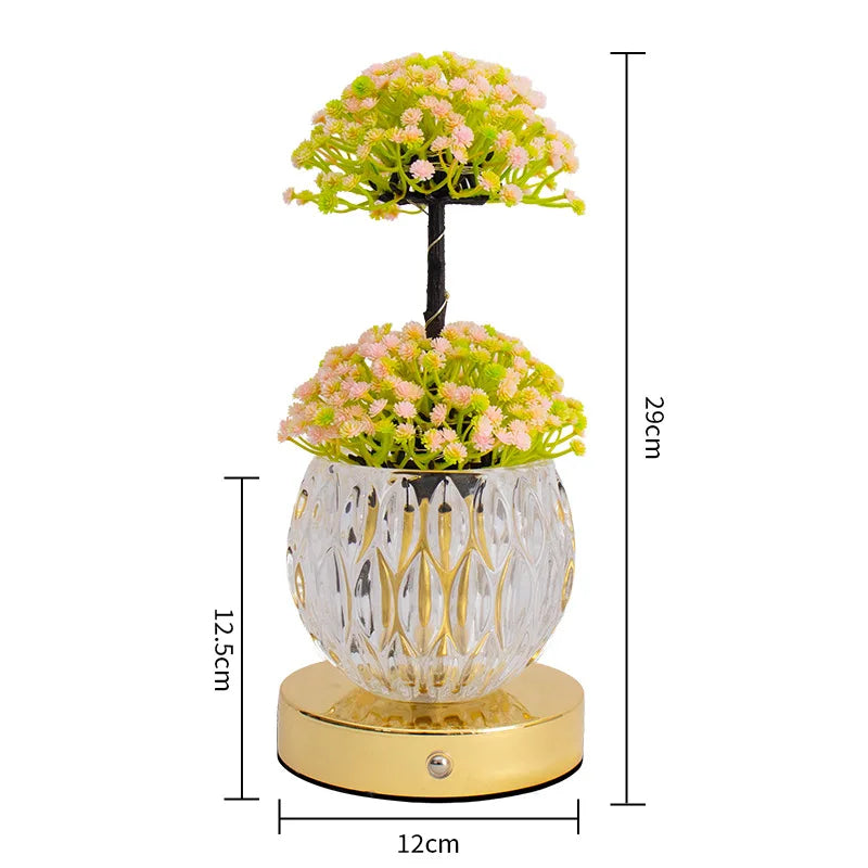 Lampe gypsophile rose dans une boule en verre, dimensions 29 cm
