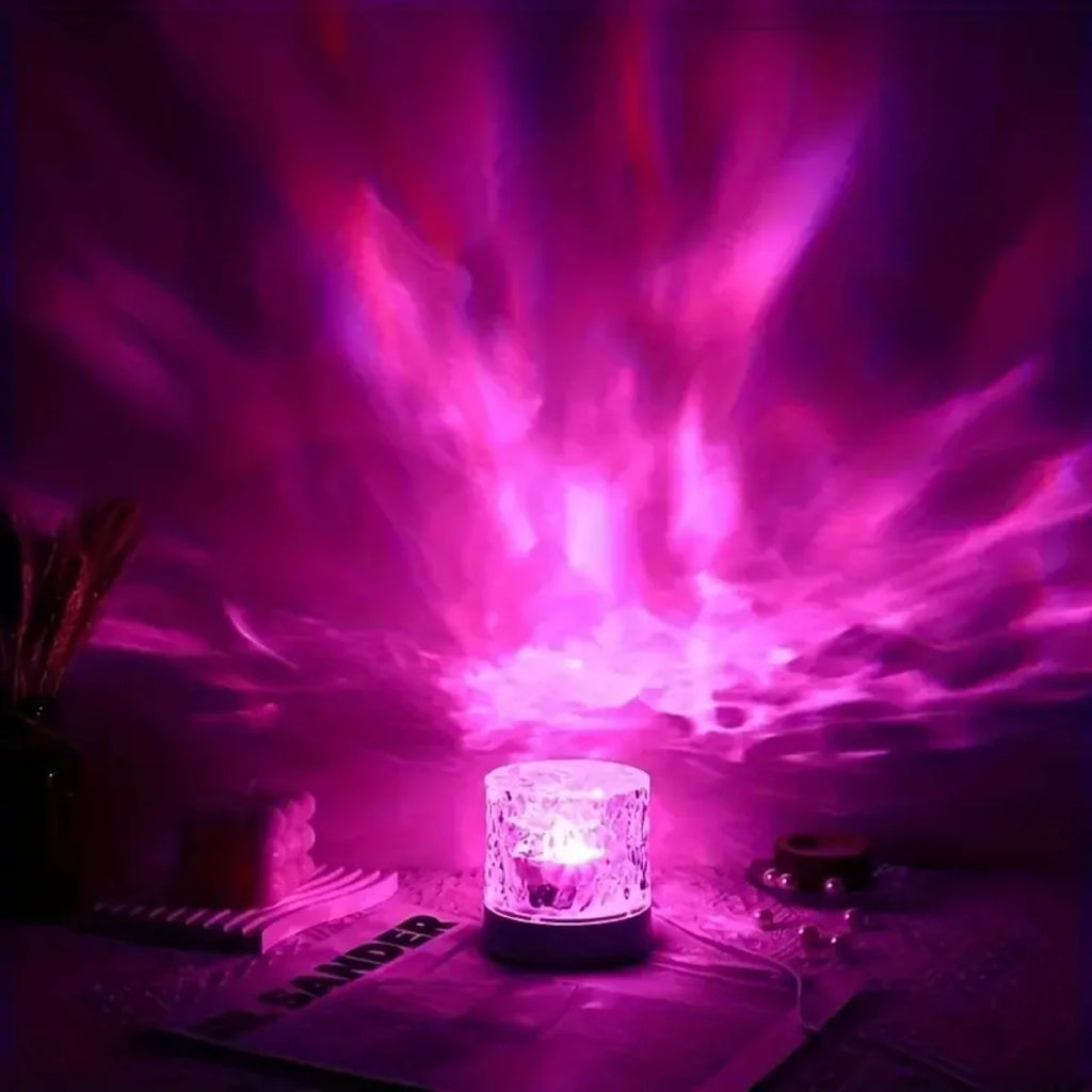 Lampe ondulation d'eau projetant des vagues roses au plafond
