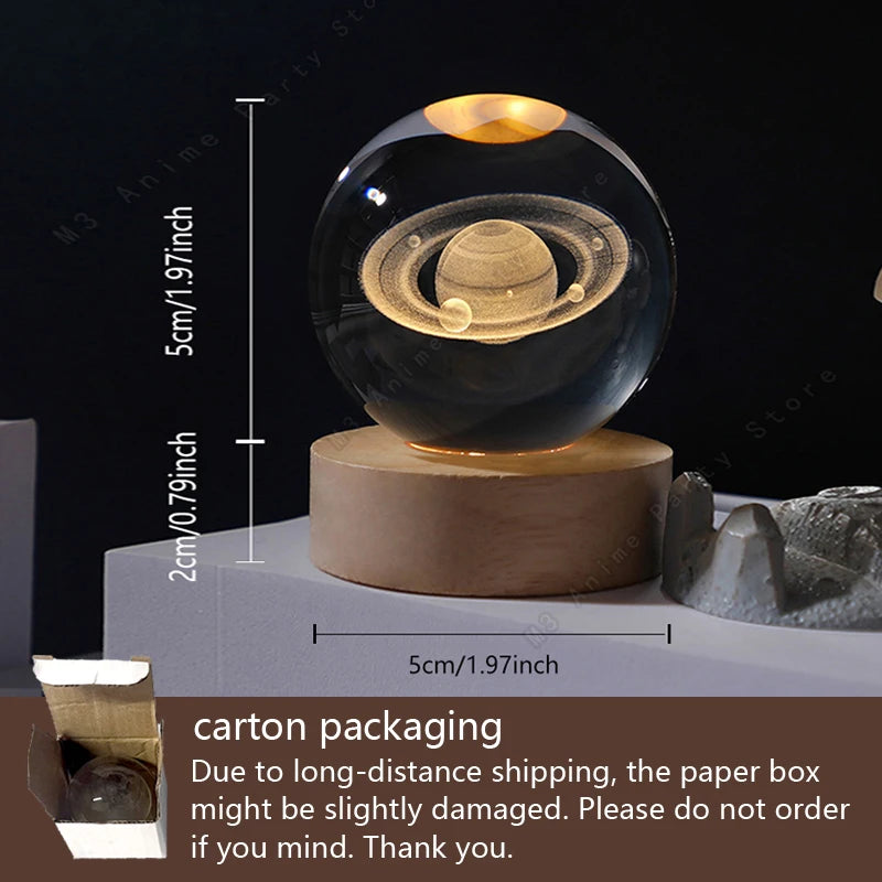 Lampe boule de cristal 3D, veilleuse galaxie – vue 3