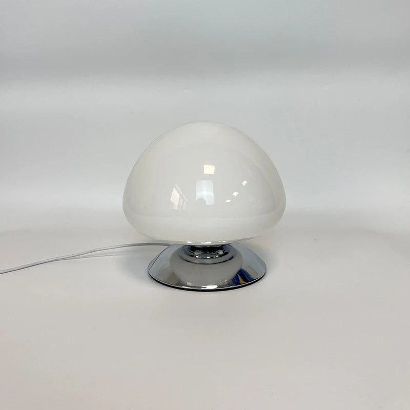 Lampe champignon en verre blanc