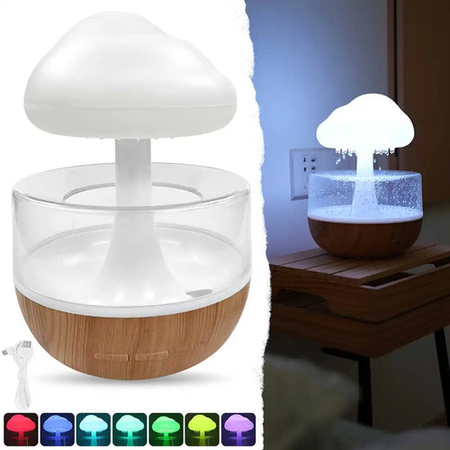 Humidificateur nuage de pluie sur une table de chevet