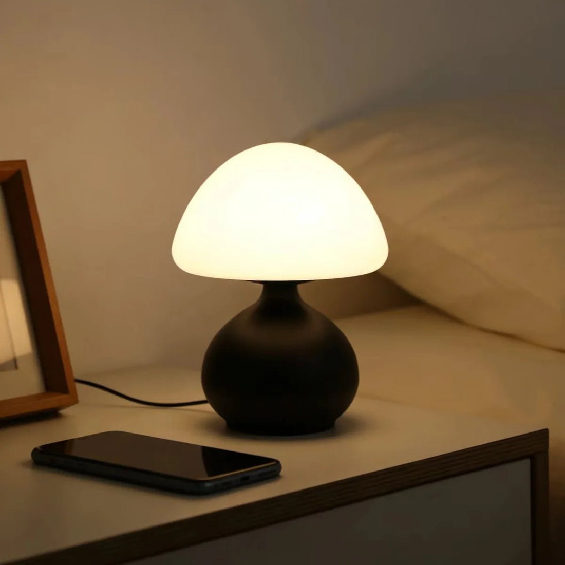 LED-Pilzlampe – Dimmbare Touch-Nachttischlampe mit 3 Farben allumée