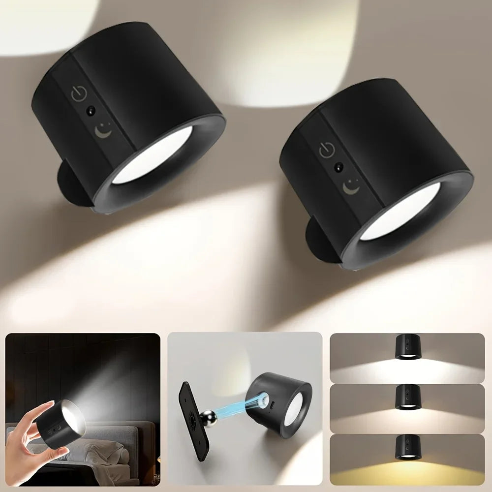 Applique murale LED double tête sans fil, rotation 360° – vue 3