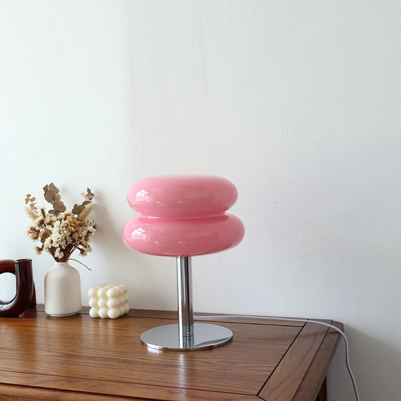 Lampe macaron en verre, lampe de chevet rétro – vue 9