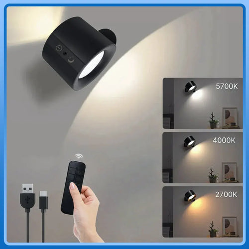 Applique murale LED double tête sans fil, rotation 360°