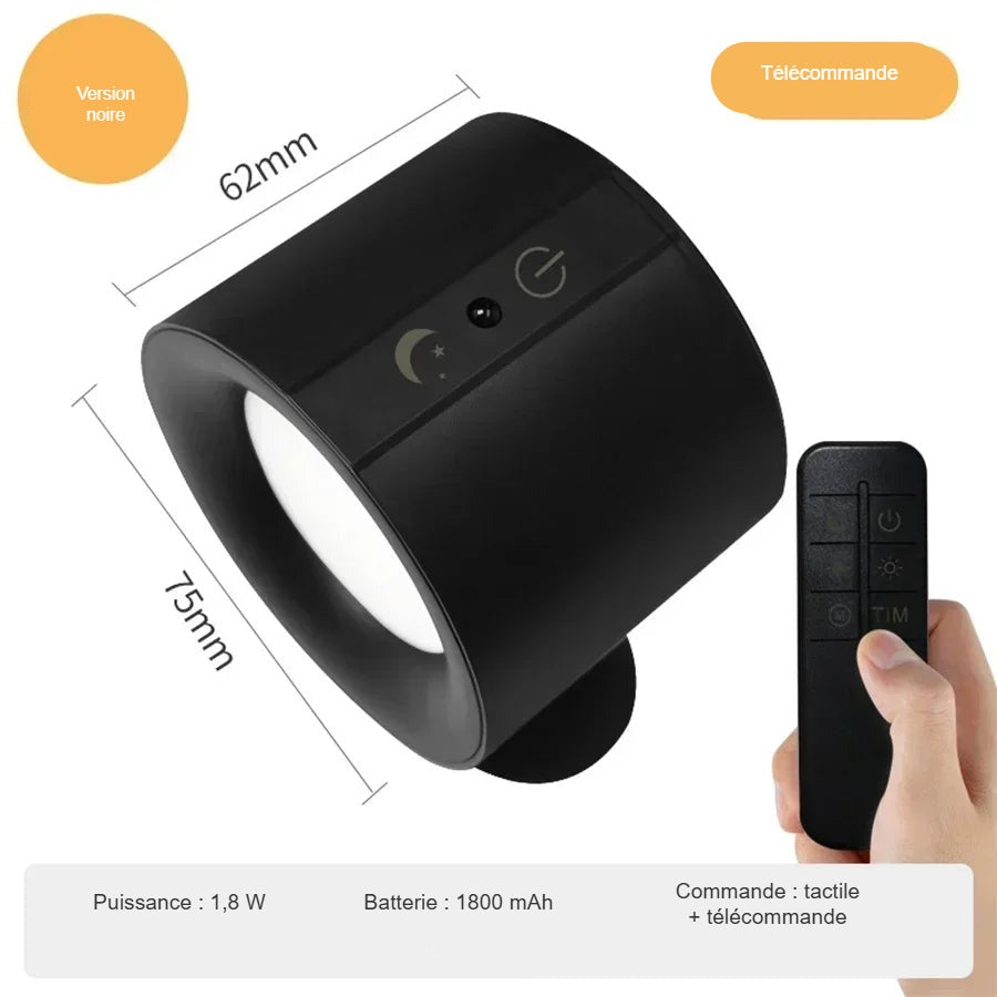 Applique murale LED sans fil noire avec télécommande