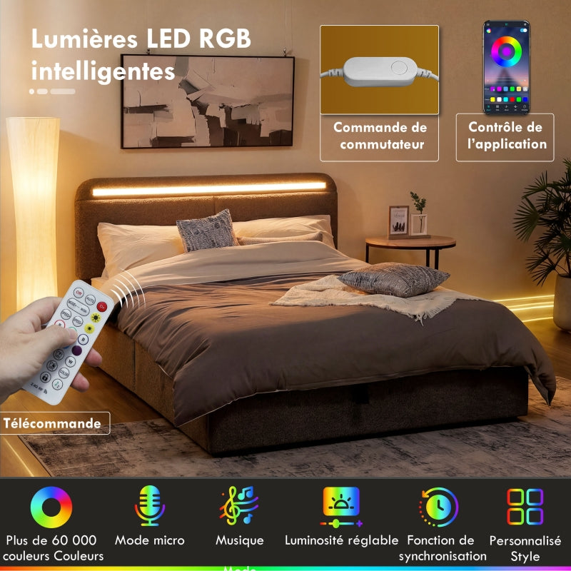 Éclairage LED RGB de la tête de lit : couleurs, luminosité, minuterie et télécommande