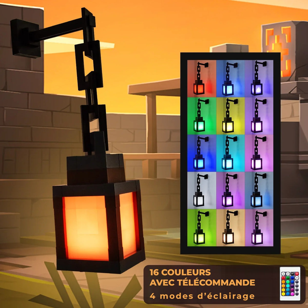 Lanterne pixel LED 16 couleurs avec télécommande et 4 modes d'éclairage