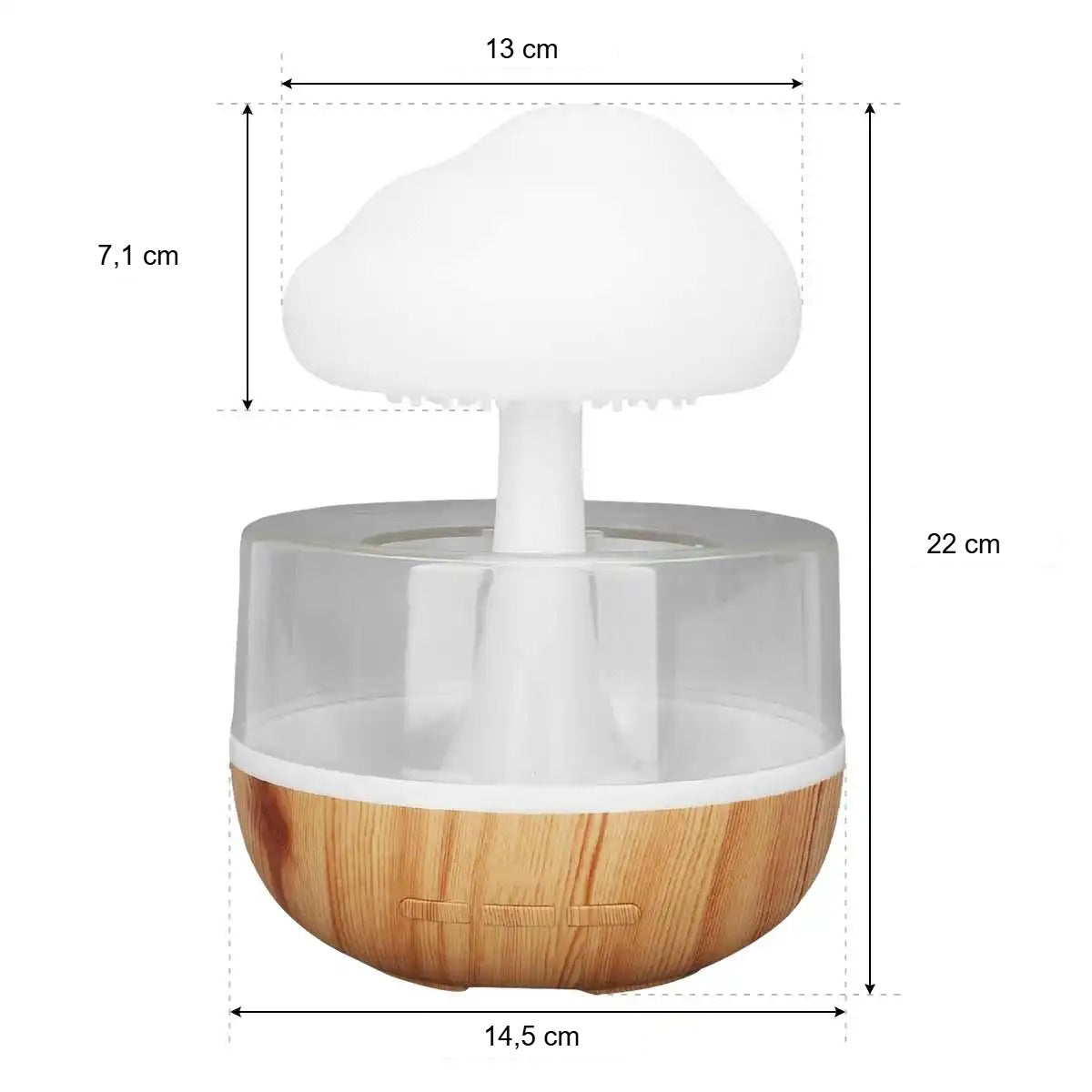 Dimensions de l'humidificateur nuage de pluie : 22 cm de haut