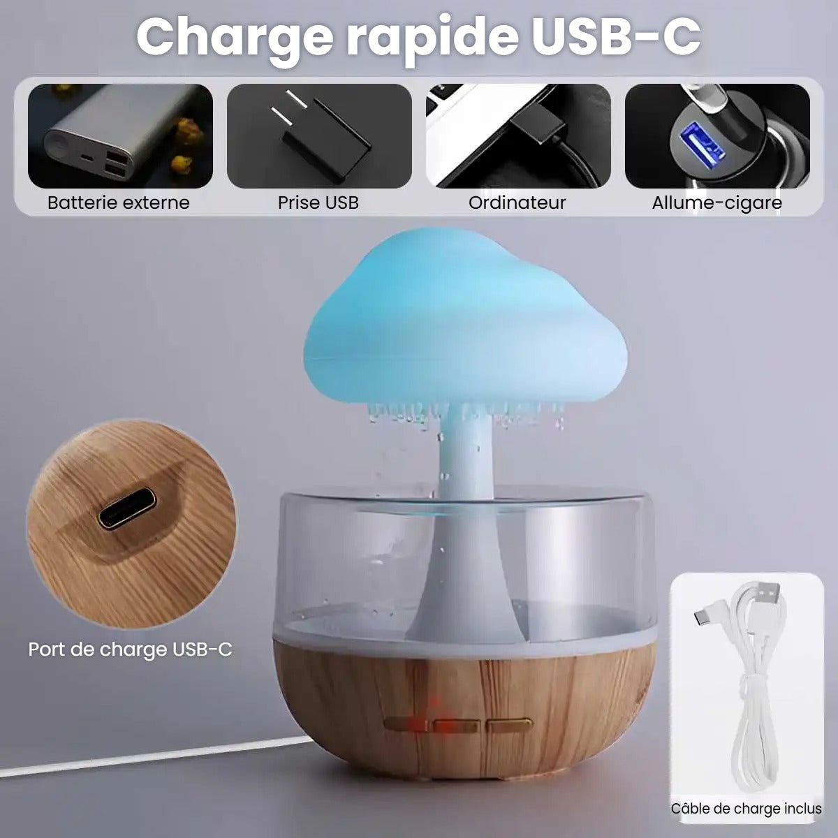 Humidificateur nuage rechargeable en USB-C