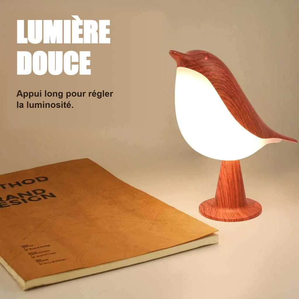 Lampe oiseau lumière douce, appui long pour régler