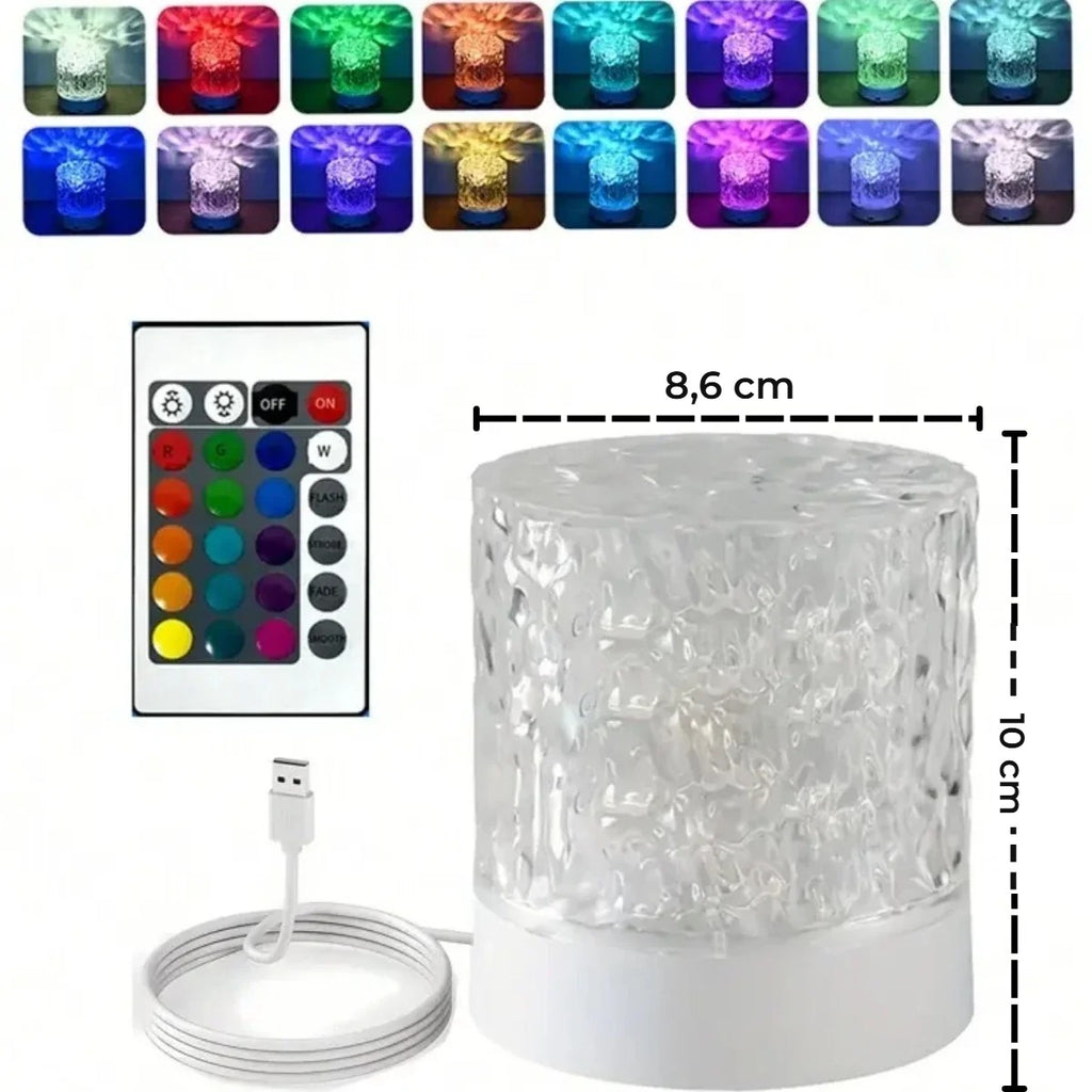 Dimensions de la lampe ondulation d'eau LED : 8,6 x 10 cm, câble USB et télécommande