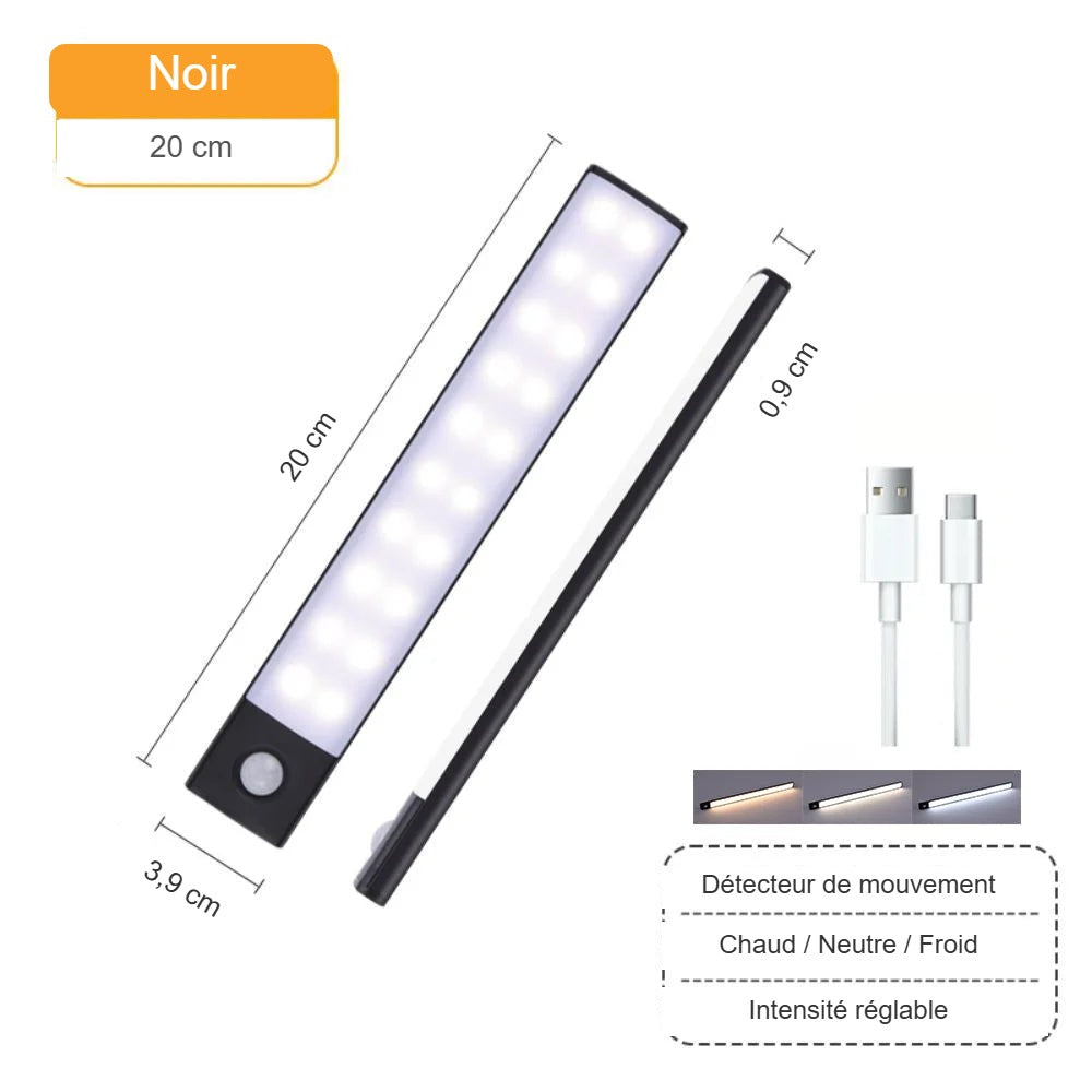 Réglette LED noire 20 cm