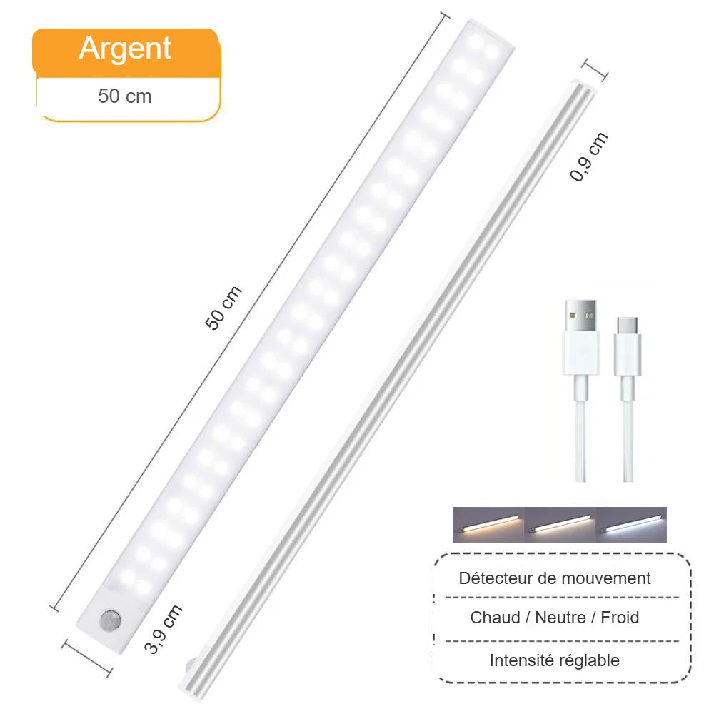 Réglette LED argent 50 cm
