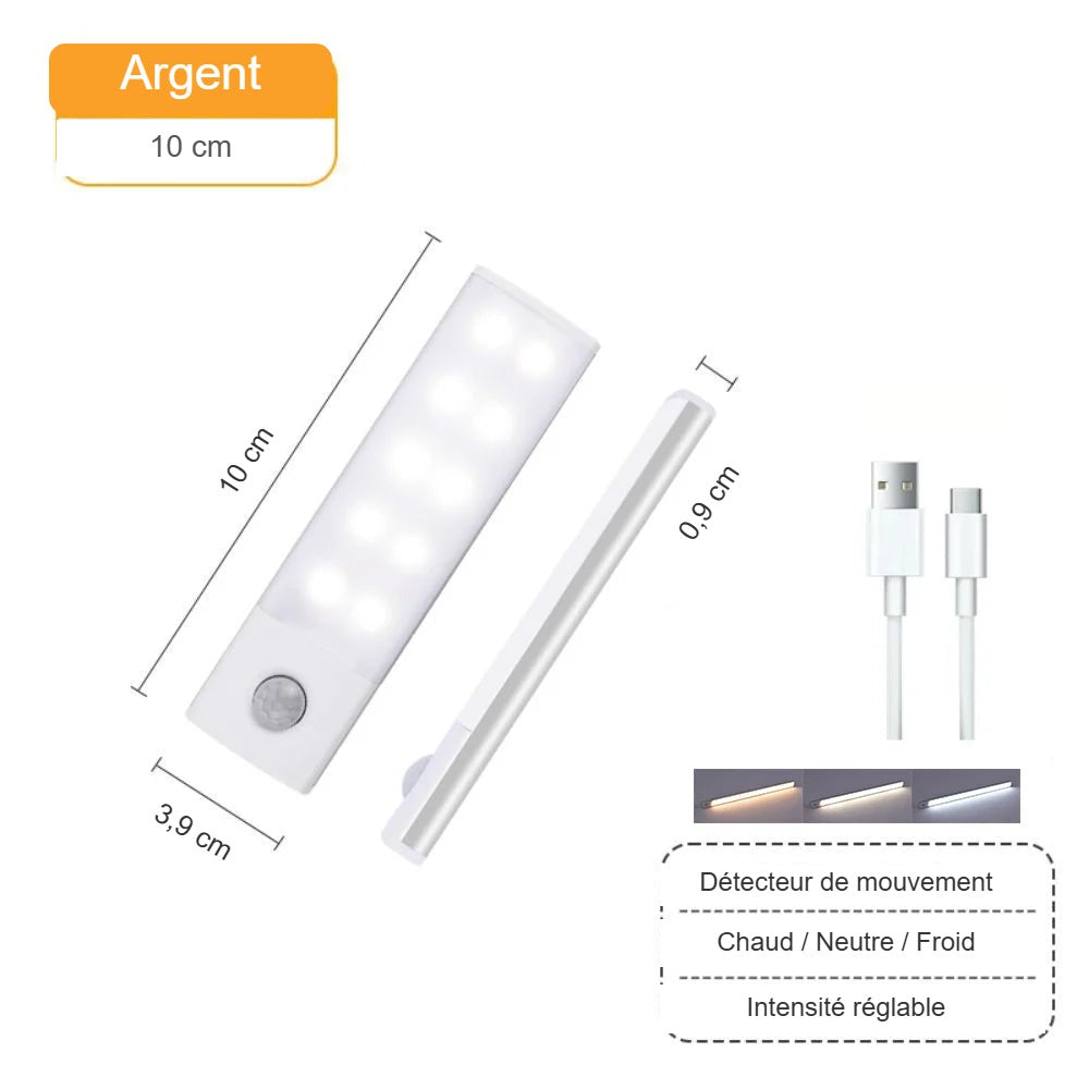 Réglette LED argent 10 cm