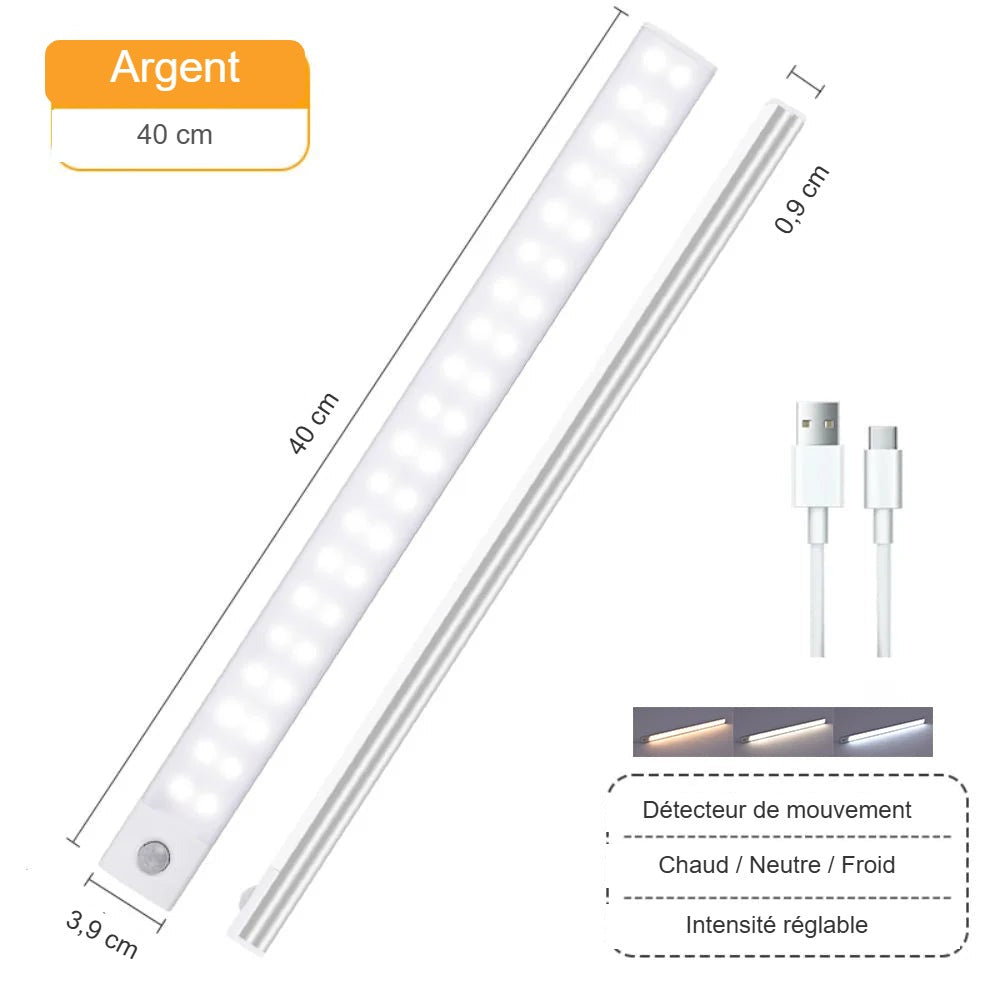 Réglette LED argent 40 cm