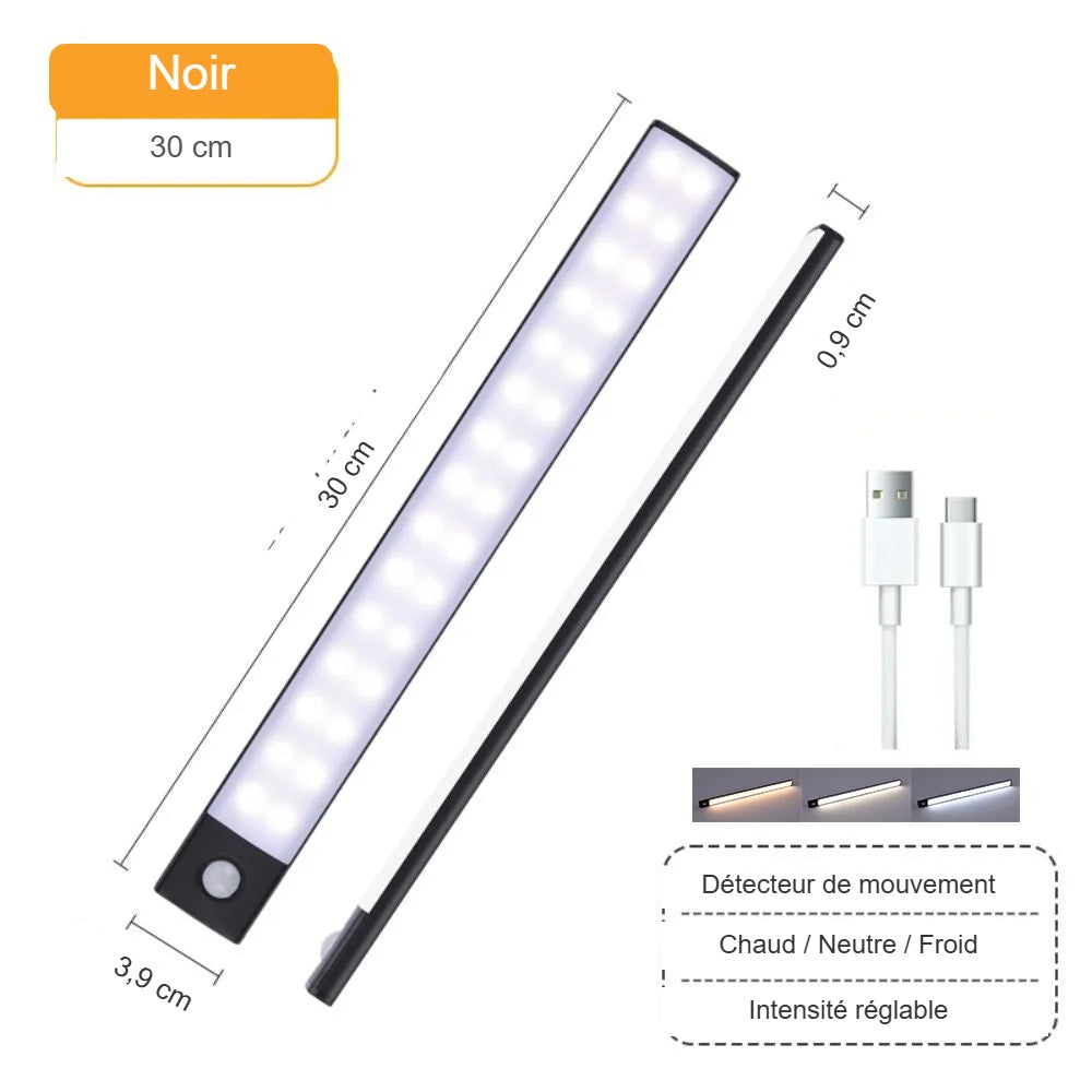 Réglette LED noire 30 cm
