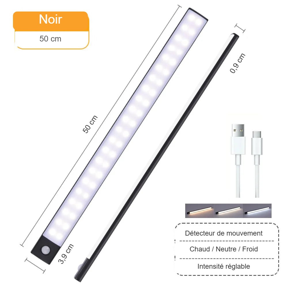 Réglette LED noire 50 cm
