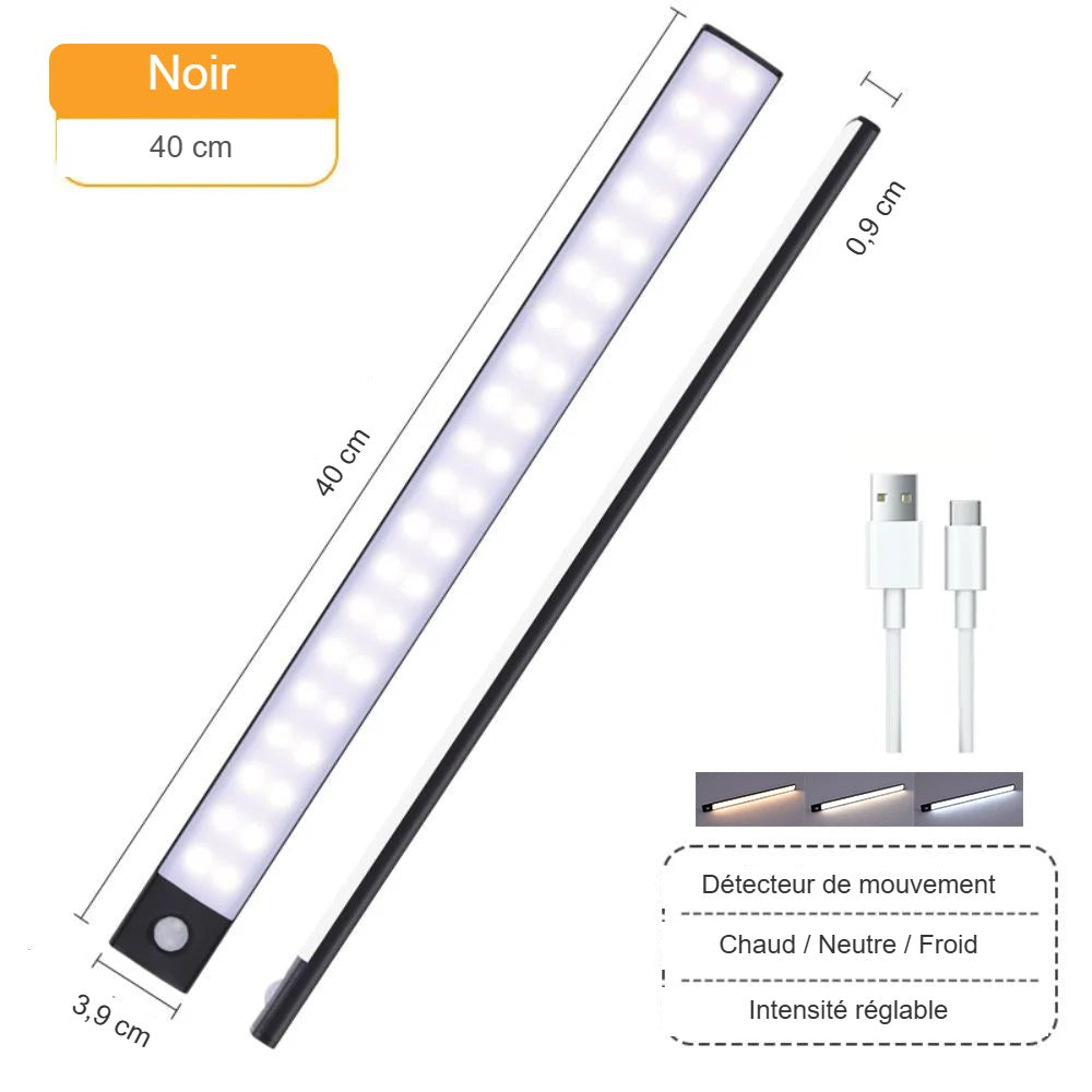 Réglette LED noire 40 cm