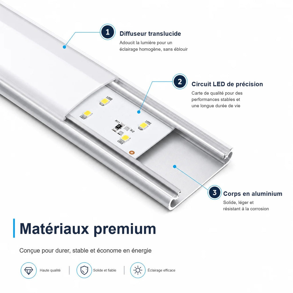Réglette LED matériaux premium aluminium