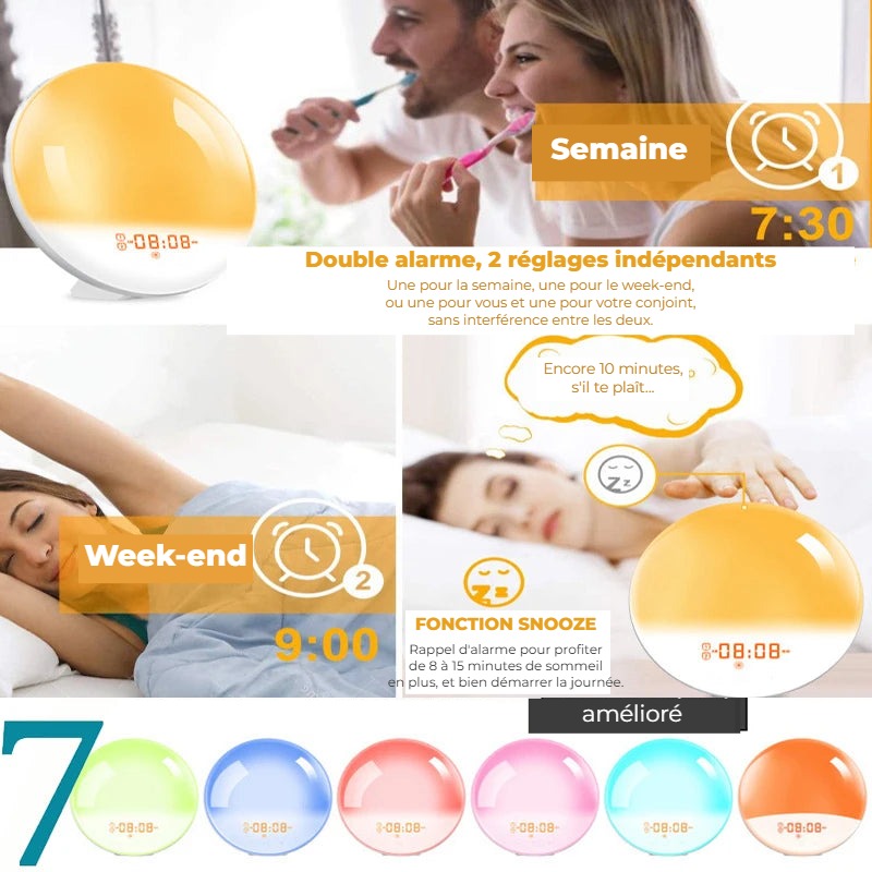 Réveil lumineux double alarme et fonction snooze