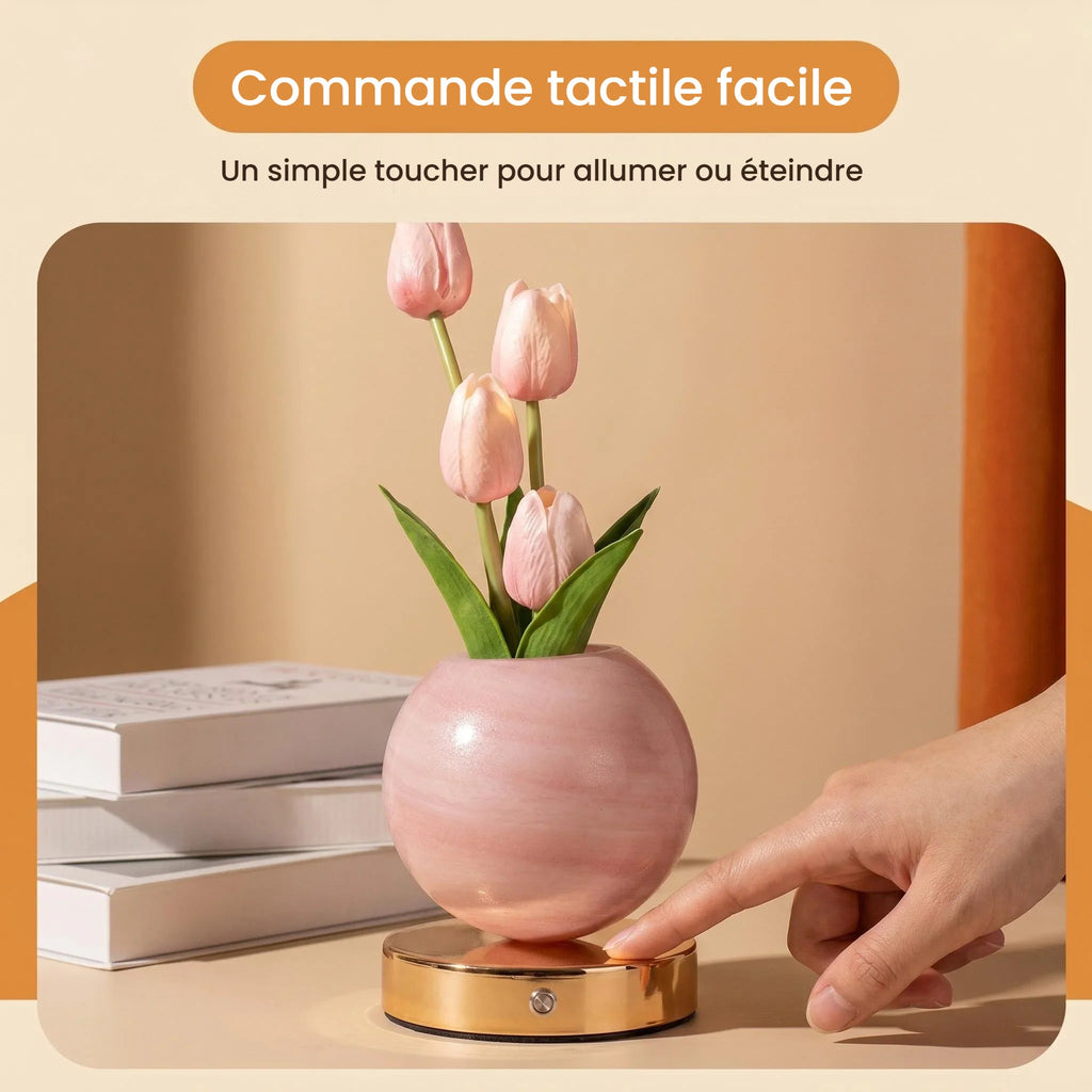 Lampe tulipes rose à commande tactile